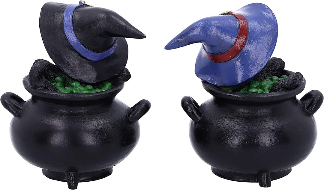 Nemesis Now Hubble und Bubble Witches Vertraute schwarze Katze und Kesselfiguren