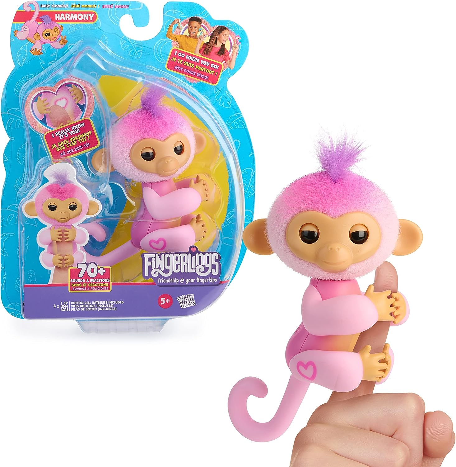 Fingerlings Monkey Pink - Harmony Interactive Baby Monkey with 70+ Sounds & Reactions