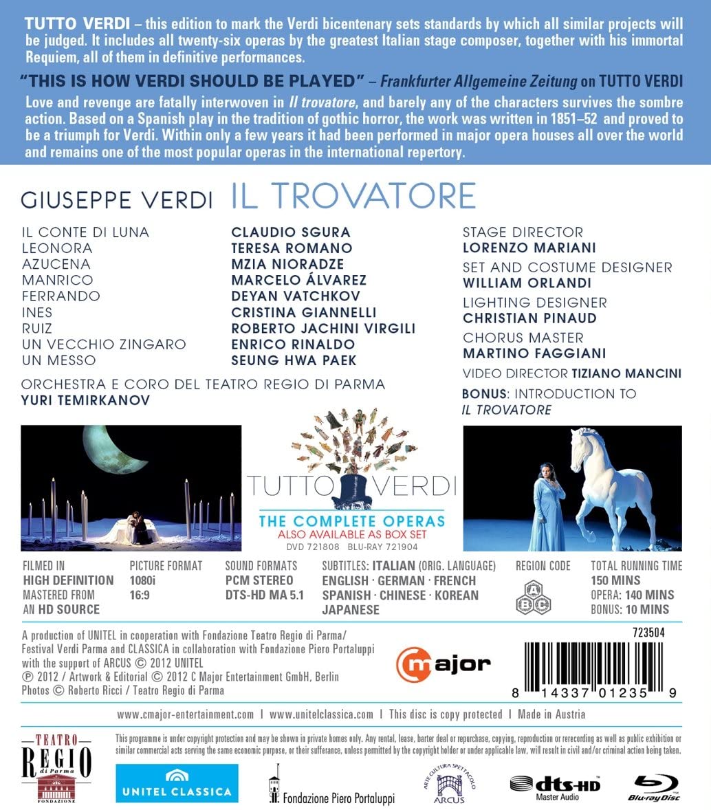 Verdi: Il Trovatore [Parma 2010] [Nucci, Sgura, Fantini, Romano, Alvarez] [C-Dur: 723504] [2013] [Region Free] [Blu-ray]