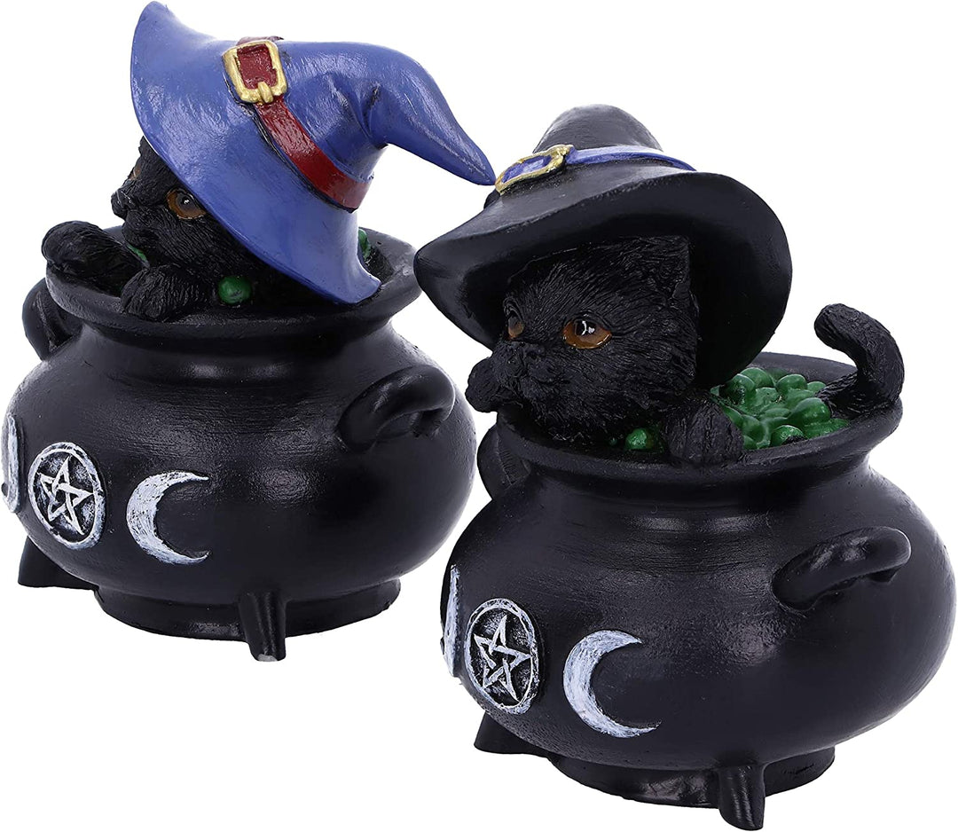 Nemesis Now Hubble und Bubble Witches Vertraute schwarze Katze und Kesselfiguren