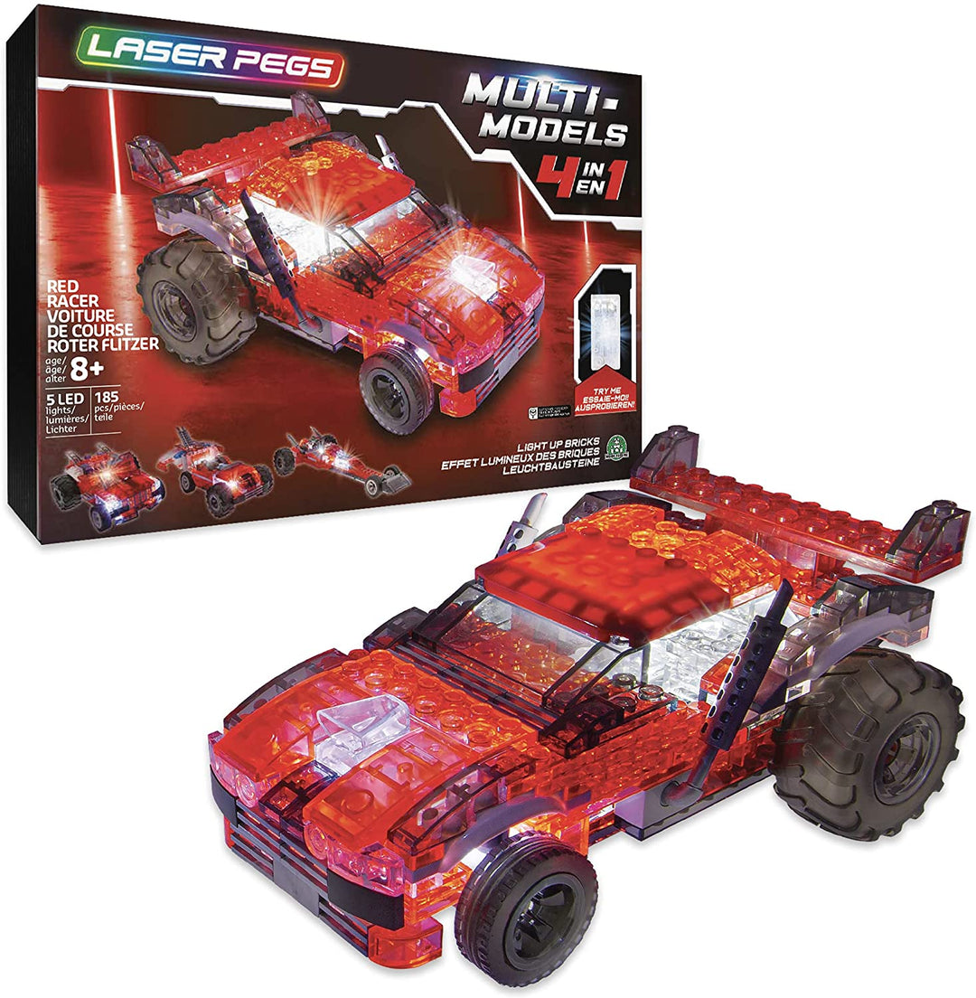 giochi preziosi spa LAU01000 Laser Pegs Models-4-in-1 Red Racer, Mehrfarbig