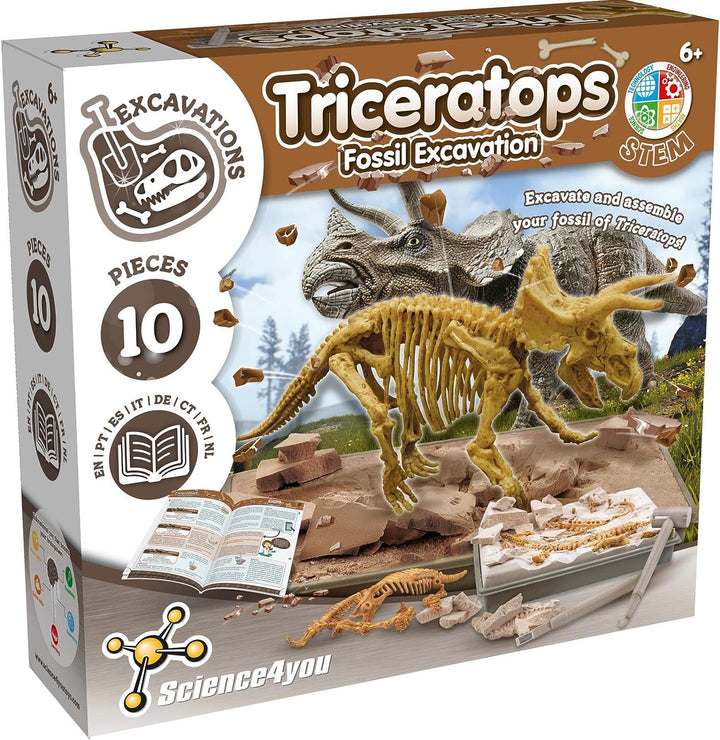 Science4you – Triceratops-Fossilien-Grabset für Kinder ab 6 Jahren – Ausgraben und zusammenbauen
