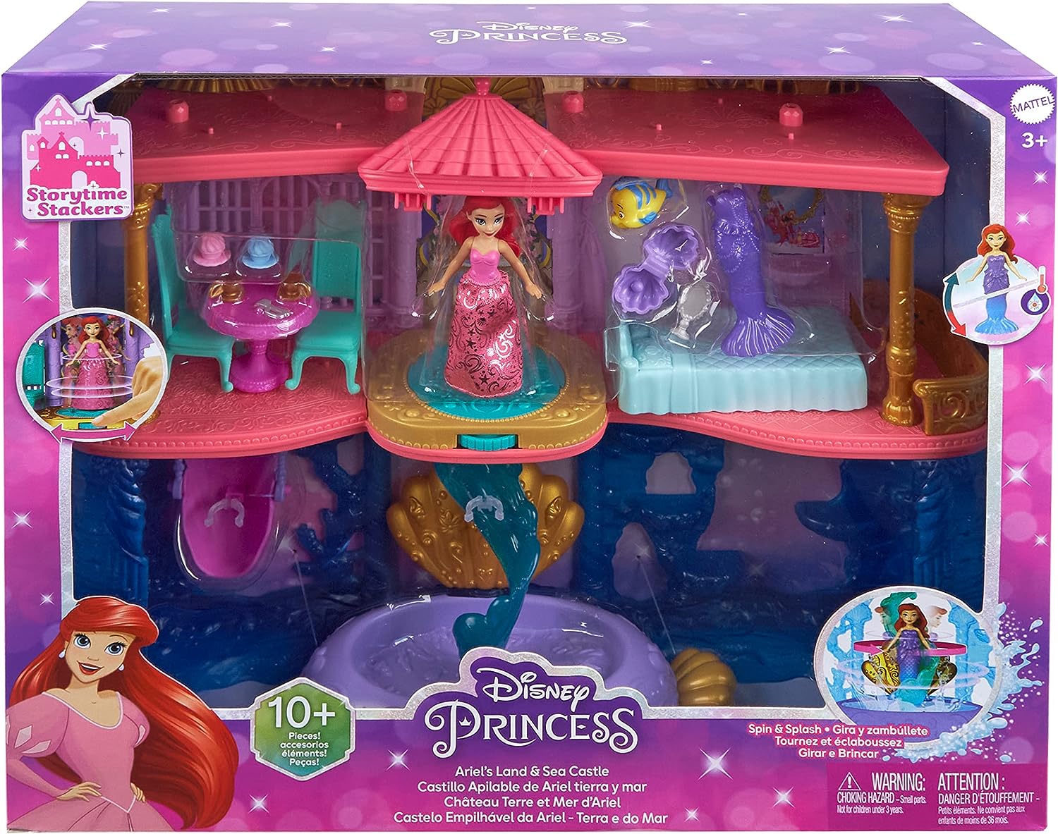 Disney Princess Ariel Stackable Castle Doll House Playset with Doll & Flounder Figure 4