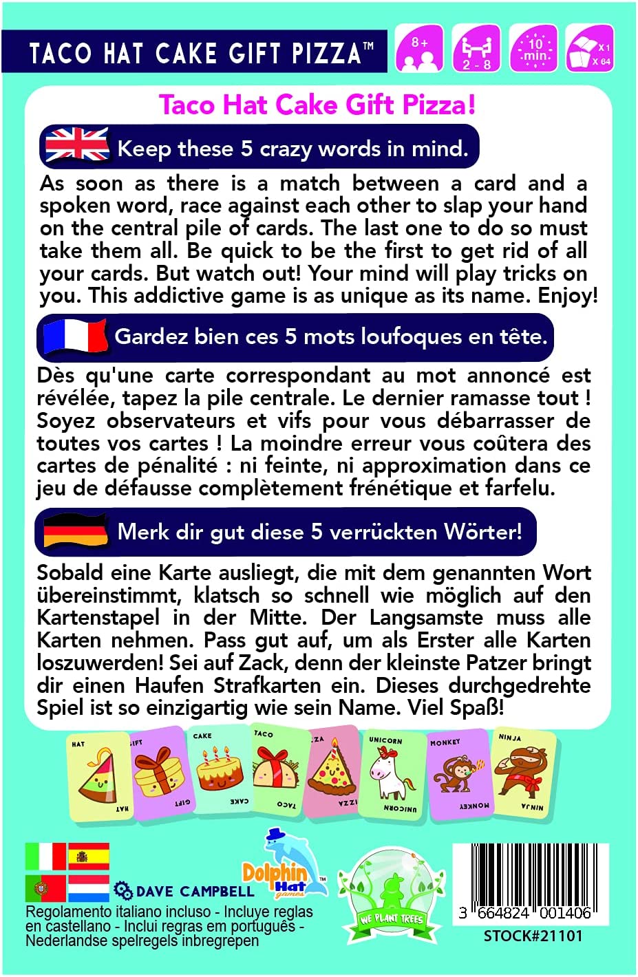 Blau Orange | Taco Hut Kuchen Geschenk Pizza | Kartenspiel | Ab 8 Jahren | 2-8 Spieler |