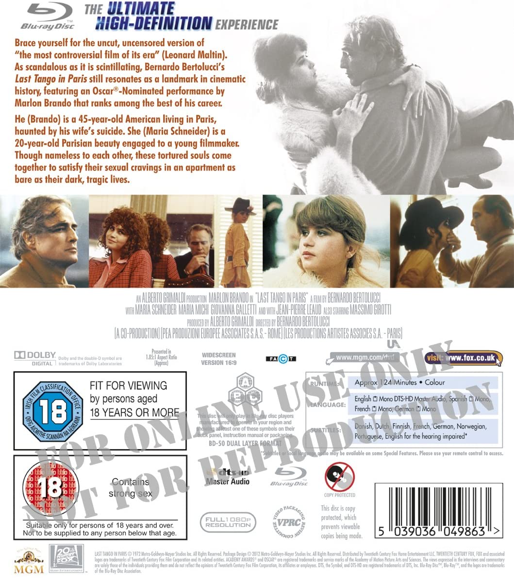 Last Tango in Paris [1973] [Region Free] – Liebesfilm/Drama [Blu-ray]