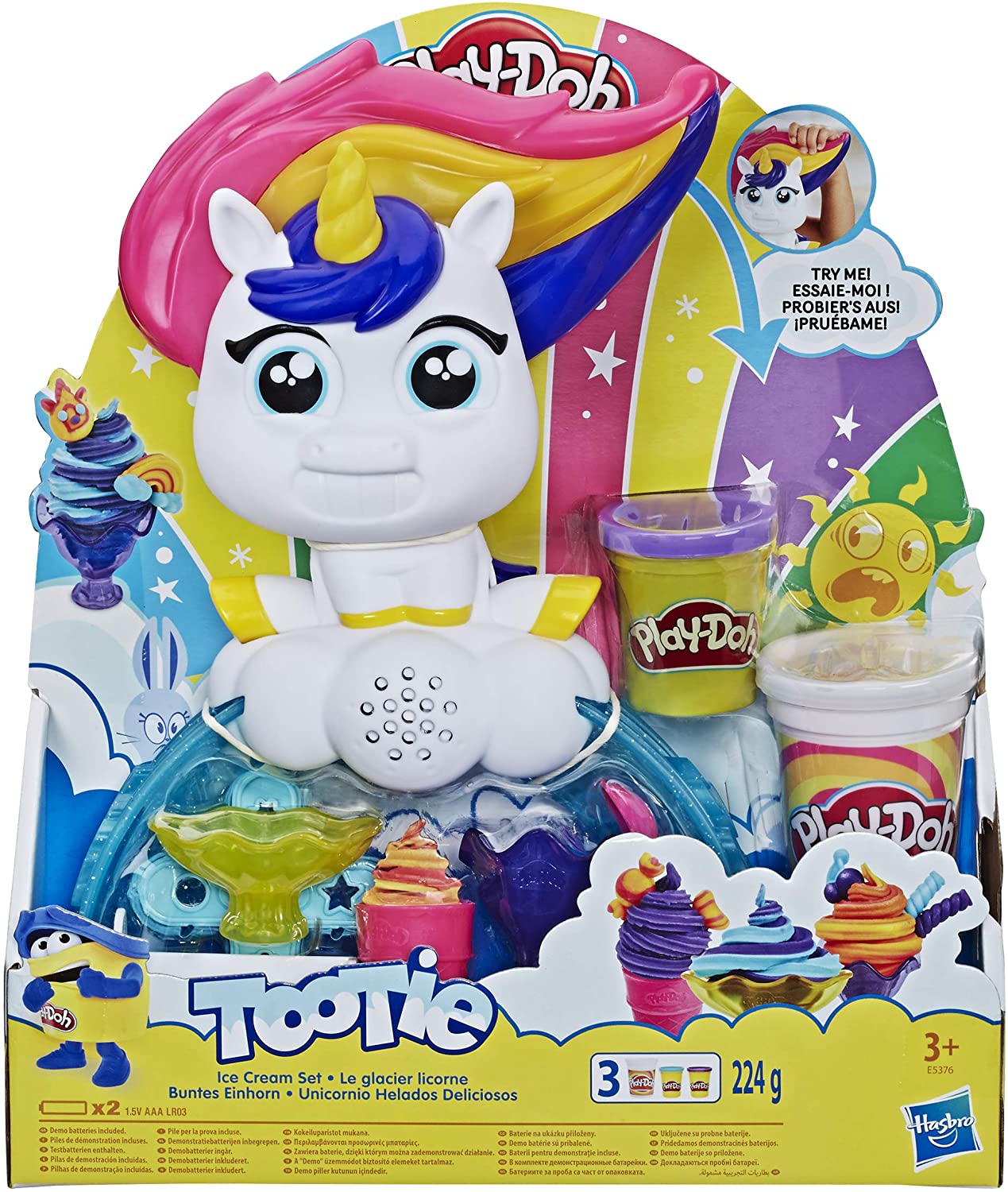 Play-Doh Tootie The Unicorn Ice Cream Set - Electronic Playset with 3 Non-Toxic Colors for Kids 3+ 4