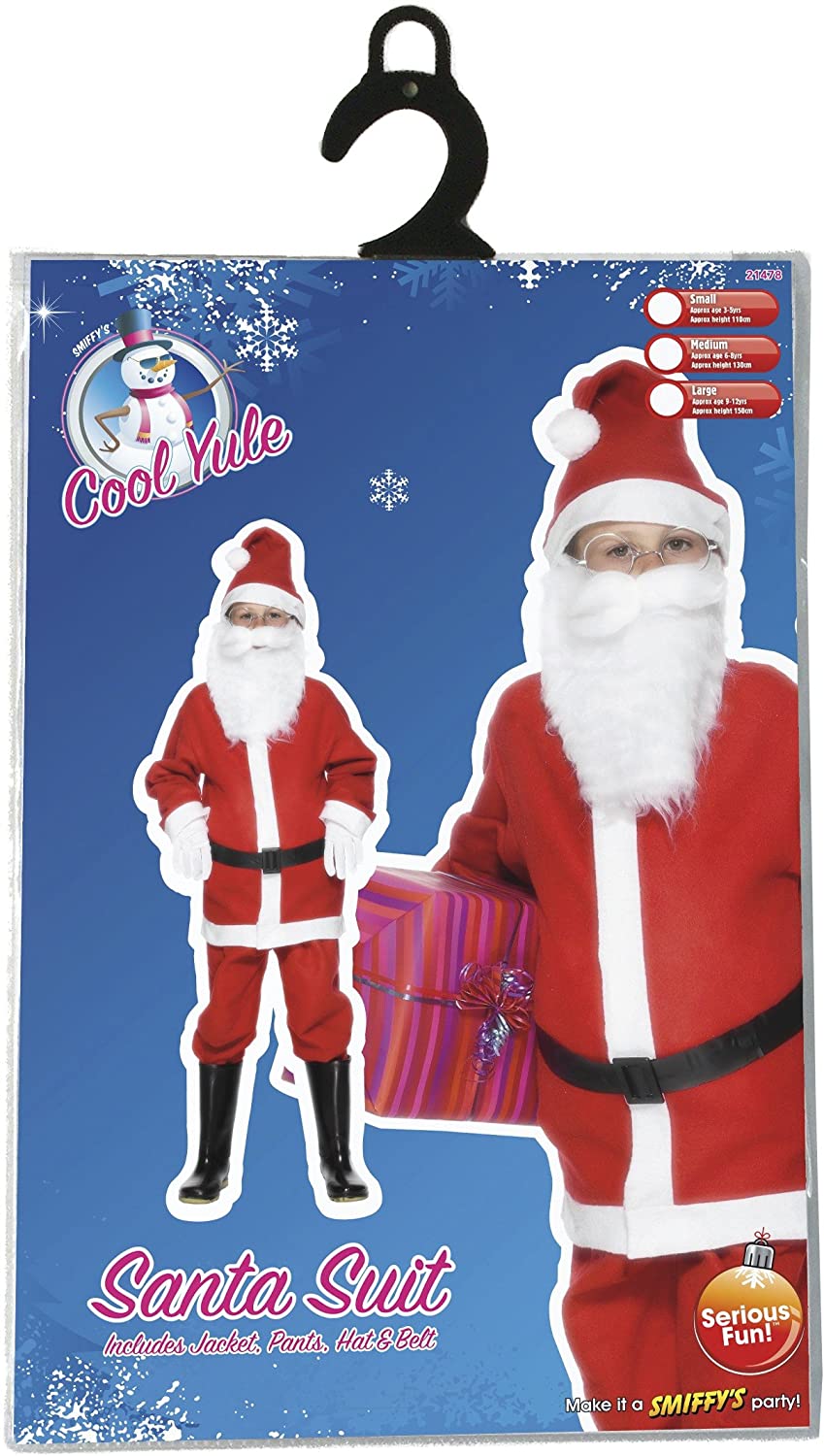 Smiffys Kinderkostüm „Santa Boy“, Jacke, Hose, Mütze und Gürtel, Weihnachtsmann, Größe: M, Farbe: Rot und Weiß, 21478