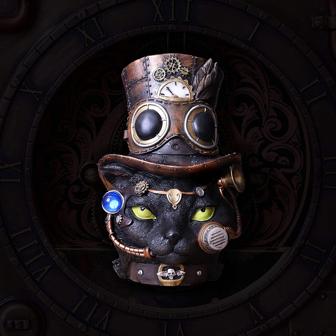 Felius Mogg Steampunk-Figur mit schwarzem Katzenkopf, 28,8 cm