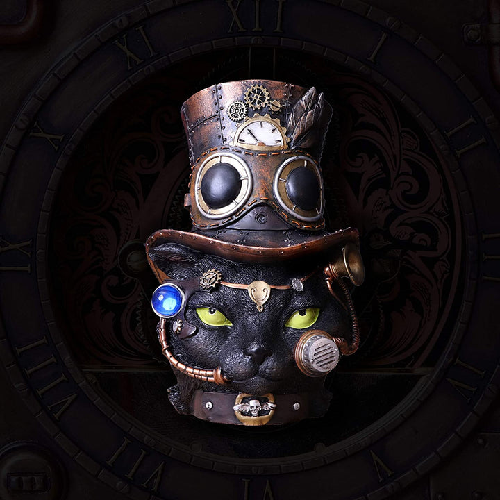 Felius Mogg Steampunk-Figur mit schwarzem Katzenkopf, 28,8 cm