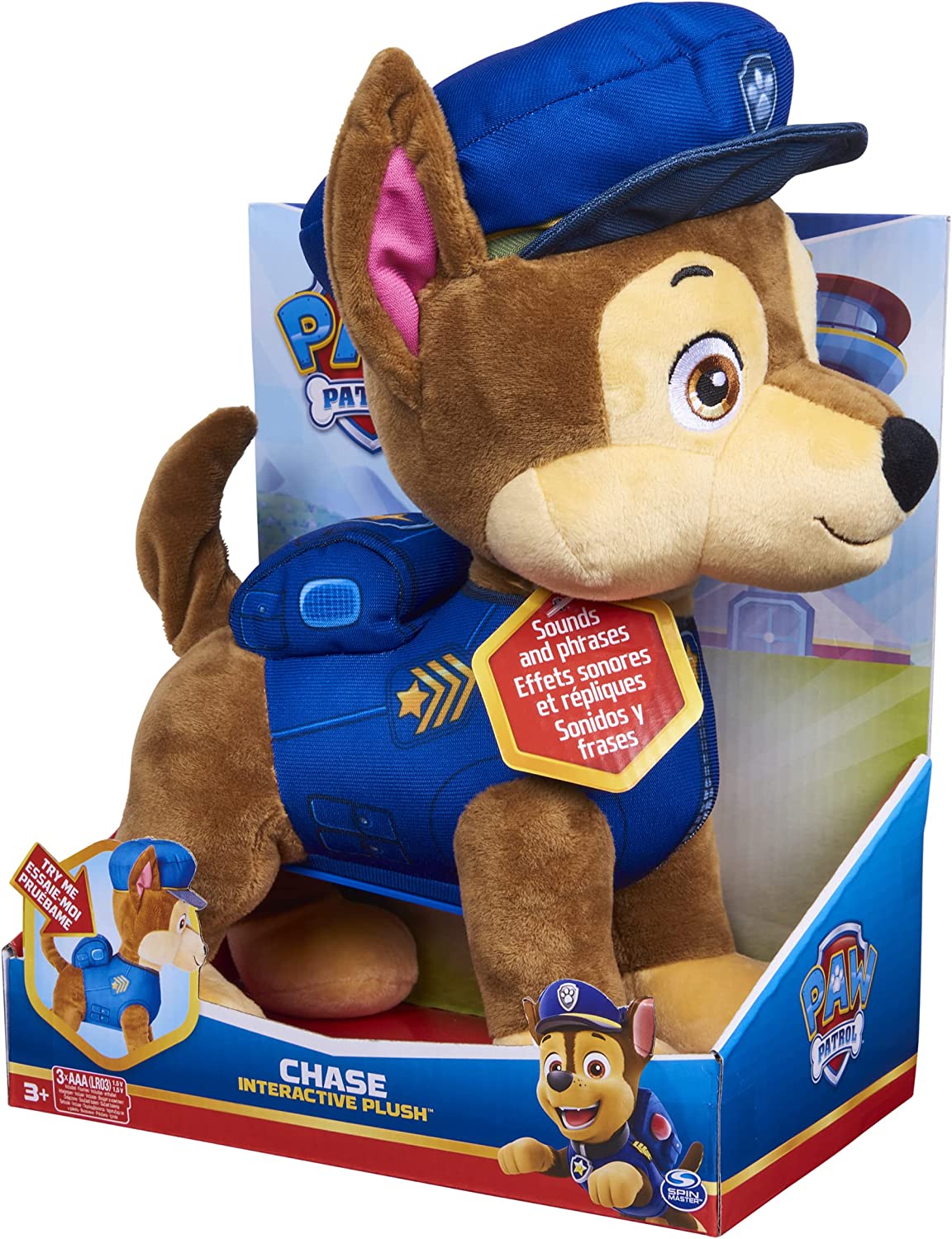 PAW Patrol Talking Chase Interactive Plush Toy - 30.5 cm with Sounds, Phrases & Wagging Tail