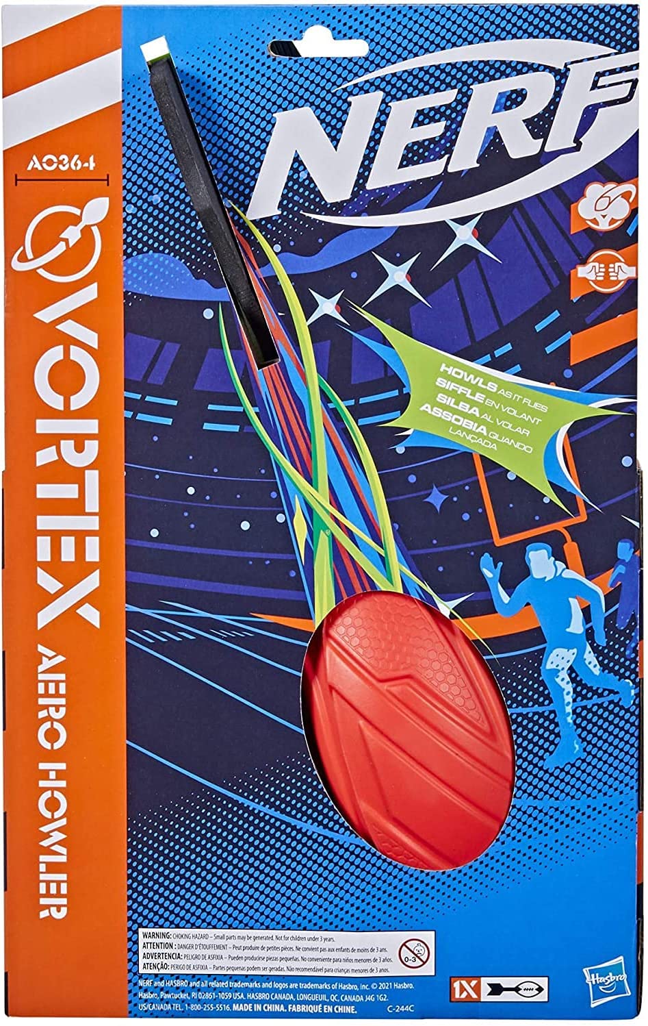 NERF Vortex Mega Aero Howler Football - Long-Distance Howling Design, Assorted Colors