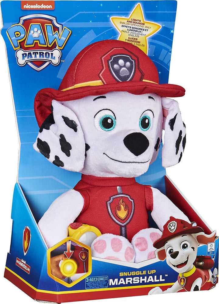 Paw Patrol 6059298, Snuggle Up Marshall-knuffel met zaklamp en geluiden, voor kinderen vanaf 3 jaar