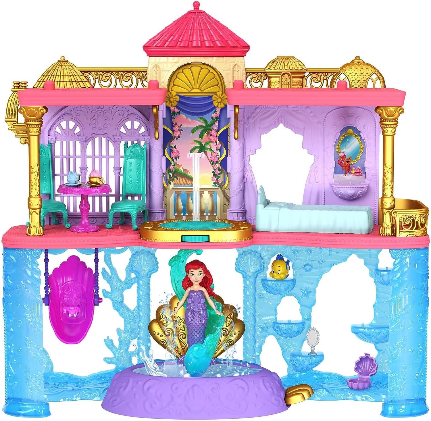 Disney Princess Ariel Stackable Castle Doll House Playset with Doll & Flounder Figure