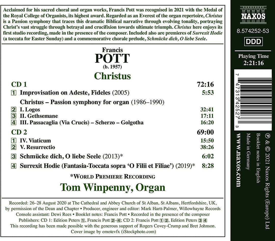 Tom Winpenny - Pott: Passion Symphony [Tom Winpenny] [Naxos: 8574252-53] [Audio CD]