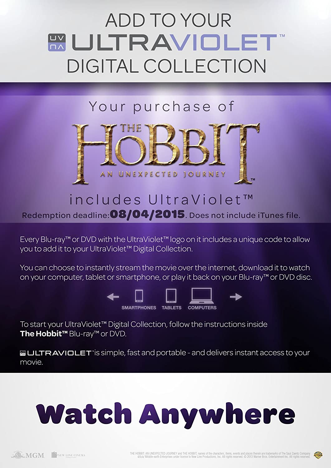 Der Hobbit: Eine unerwartete Reise [Blu-ray 3D + Blu-ray + UV Copy] [2013] [Region Free]