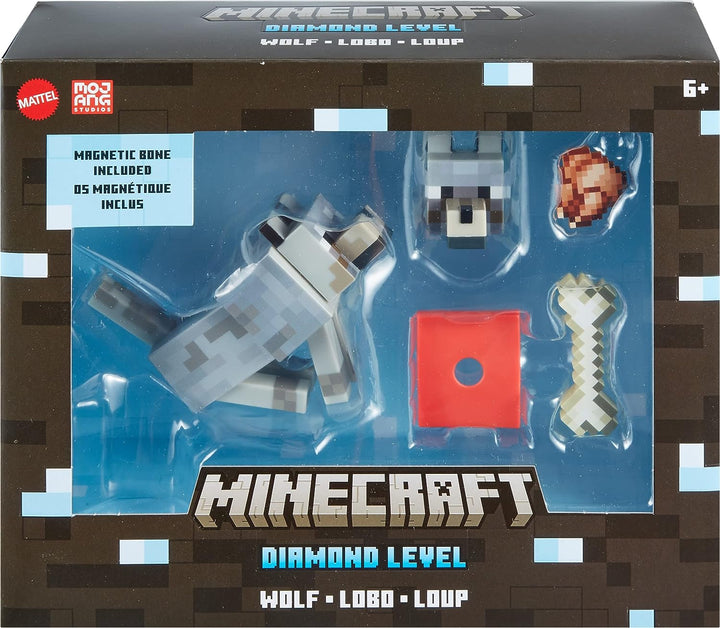 Minecraft Diamond Wolf Action Figure with Accessories Including Magnetic Bone