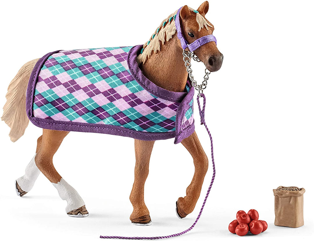 Schleich 42360 42360-Horse Club Englisches Vollblut mit Decke, Mehrfarbig