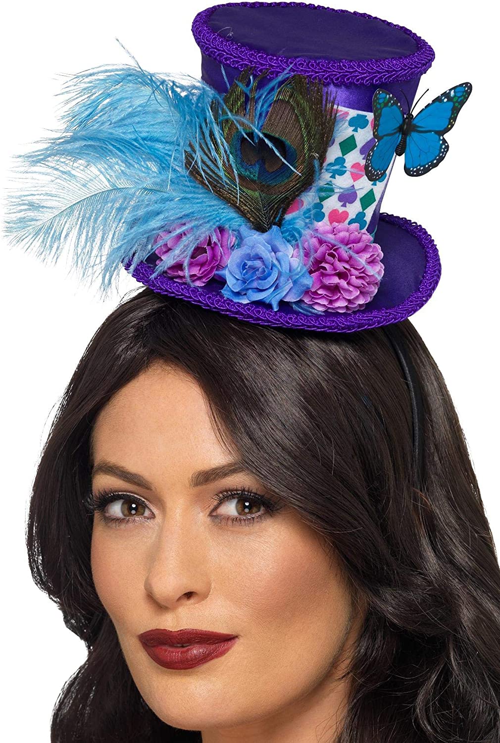 Smiffys 48887 Mad Hatter Mini-Federhut, Damen, Lila