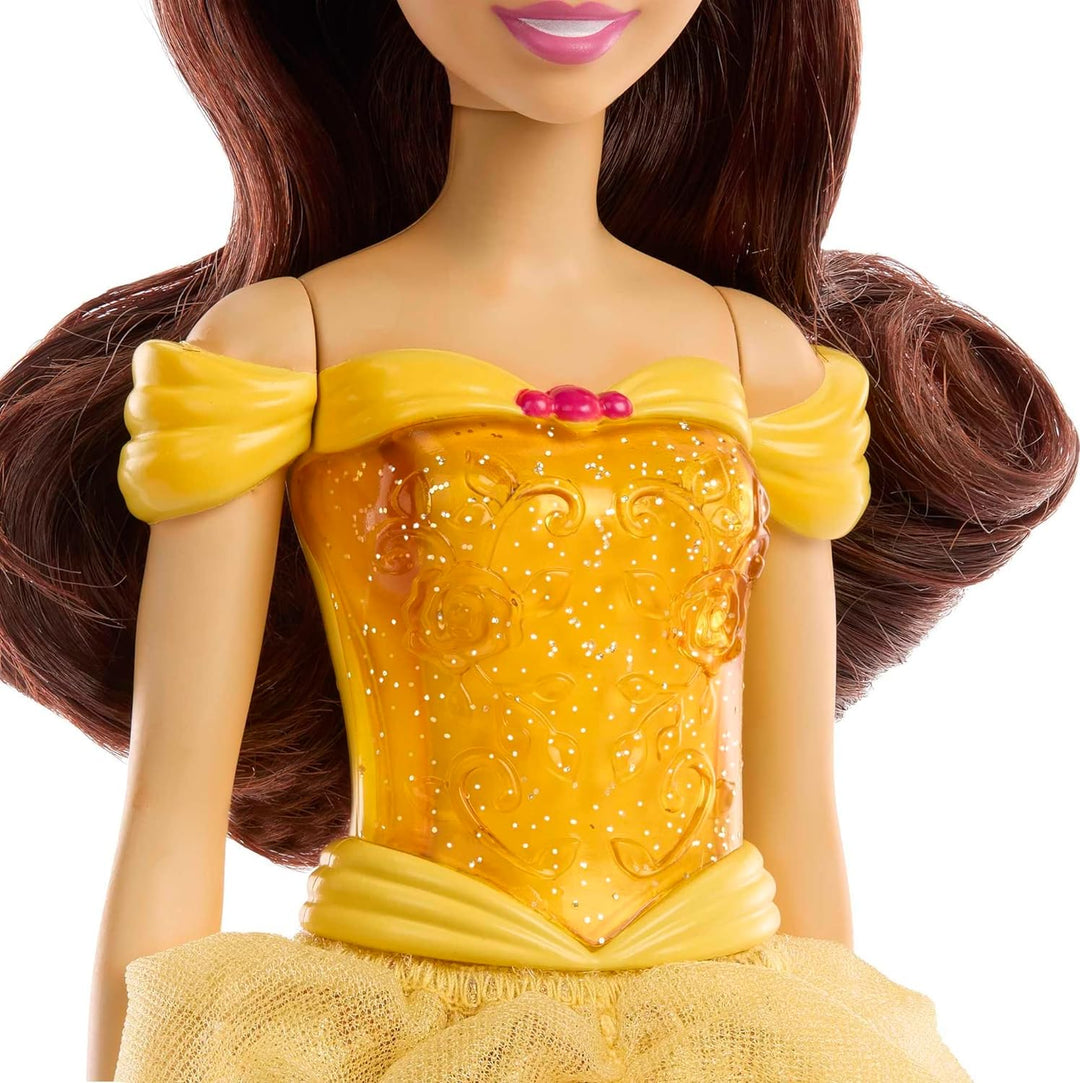 Disney Princess Toys, bewegliche Modepuppe Belle mit glitzernder Kleidung und Zubehör