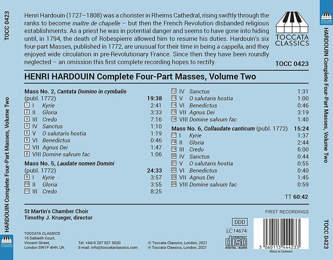 Acapella Masses, Vol. 2 [St Martin’s Chamber Choir; Timothy J. Krueger] [Toccata Classics: TOCC 0423] [Audio CD]