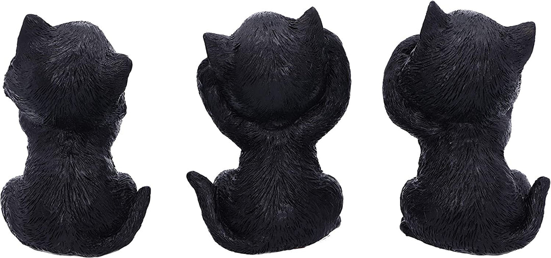 Nemesis Now Three Wise Kitties Sehen Sie nicht, hören Sie nicht, sprechen Sie nichts Böses. Vertraute schwarze Katzen