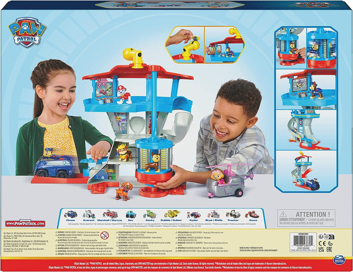Paw Patrol Lookout Tower Spielset mit Spielzeugauto-Werfer, 2 Chase-Actionfiguren,