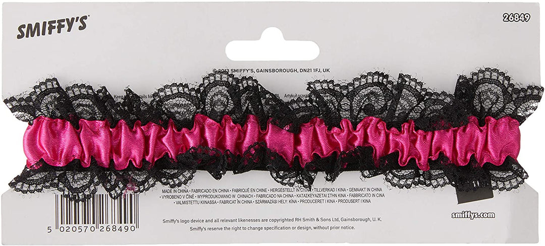 Smiffys Strumpfband für die Braut mit Spitze - Schwarz/Rosa