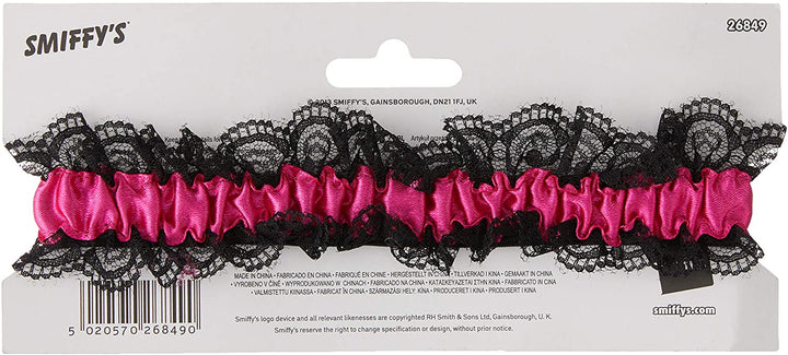 Smiffys Strumpfband für die Braut mit Spitze - Schwarz/Rosa