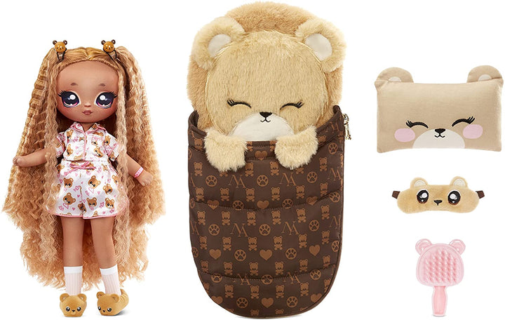 Na Na Na Surprise 577416EUC Teens Slumber Party Fashion Lara Vonn – Spielzeug für Kinder, zum Sammeln – 27 cm weiche Stoffpuppe, Teddybär-inspiriert mit brünetten Haaren
