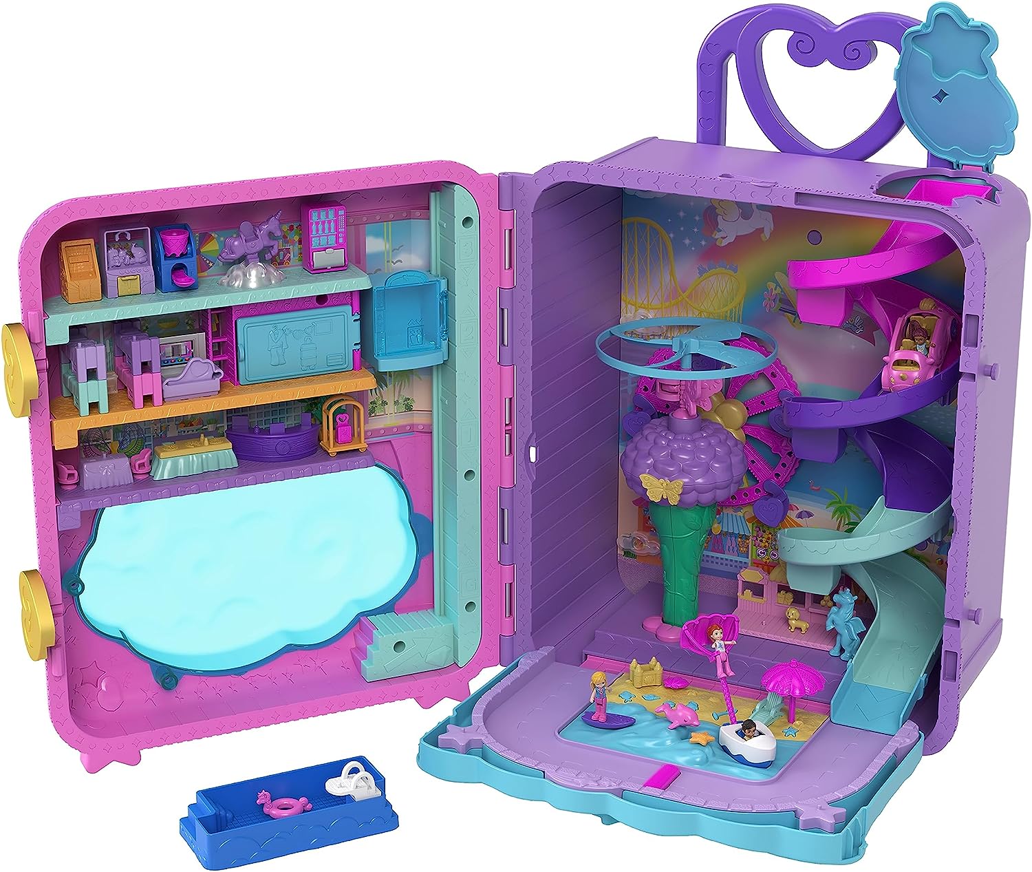 Polly Pocket Pollyville Resort Roll Away Playset - 4 Dolls, 1 Vehicle, 25+ Accessories, Ages 4-10 3