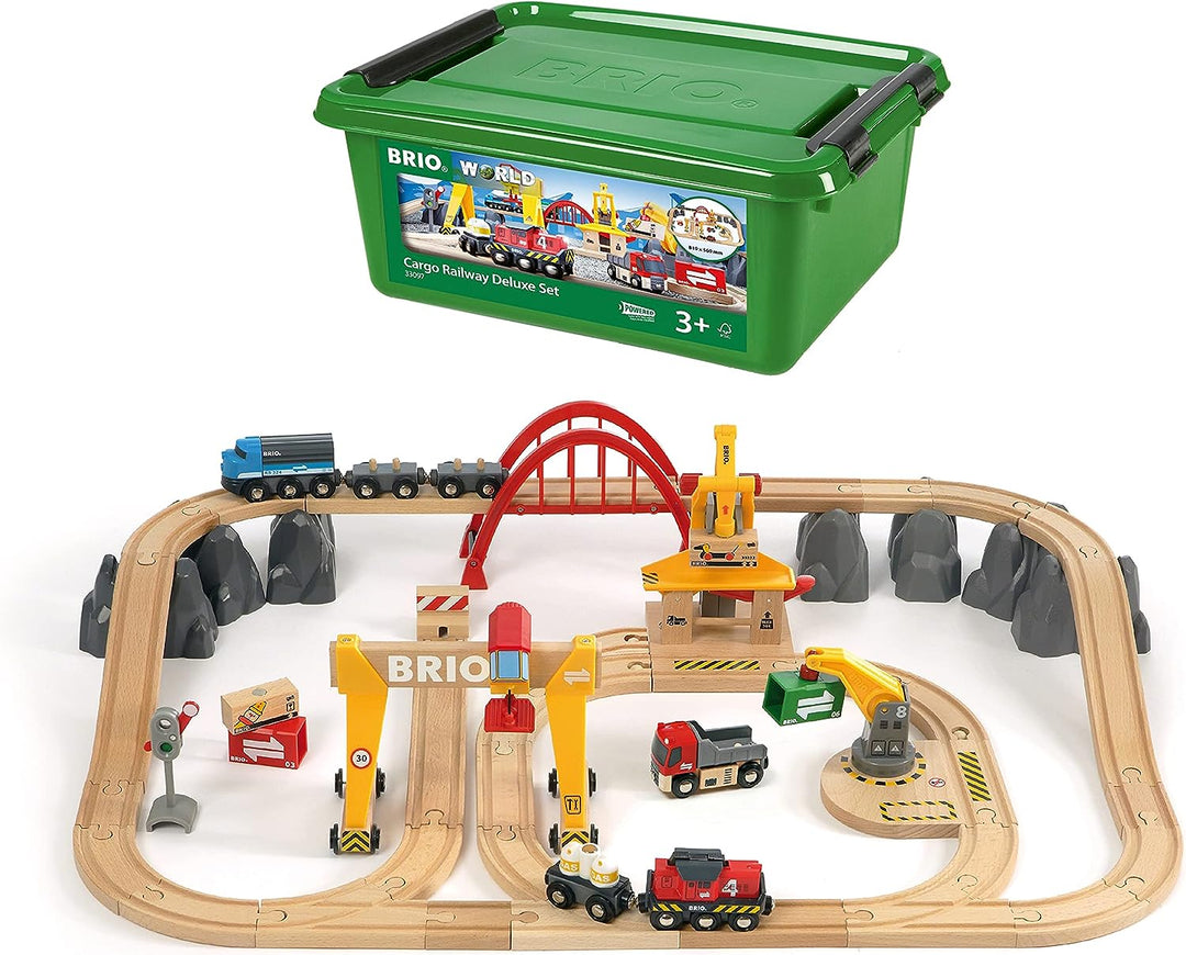 BRIO World Deluxe Cargo Train Set - Interactive Wooden Railway for Kids Age 3+ (33097)