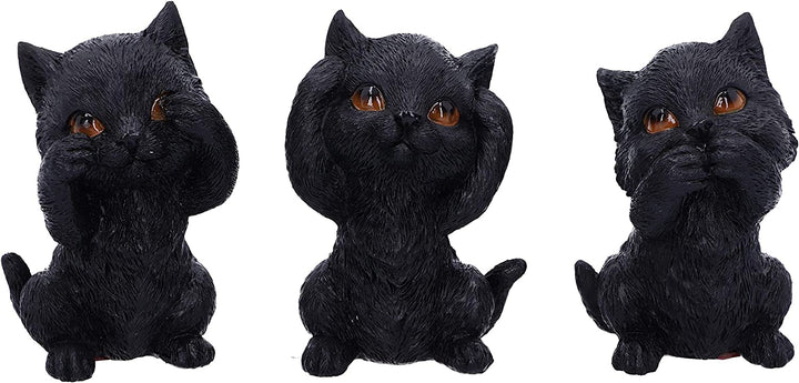 Nemesis Now Three Wise Kitties Sehen Sie nicht, hören Sie nicht, sprechen Sie nichts Böses. Vertraute schwarze Katzen