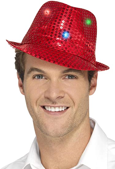 Smiffys 47066 Trilby-Hut mit leuchtenden Pailletten, Rot, Einheitsgröße
