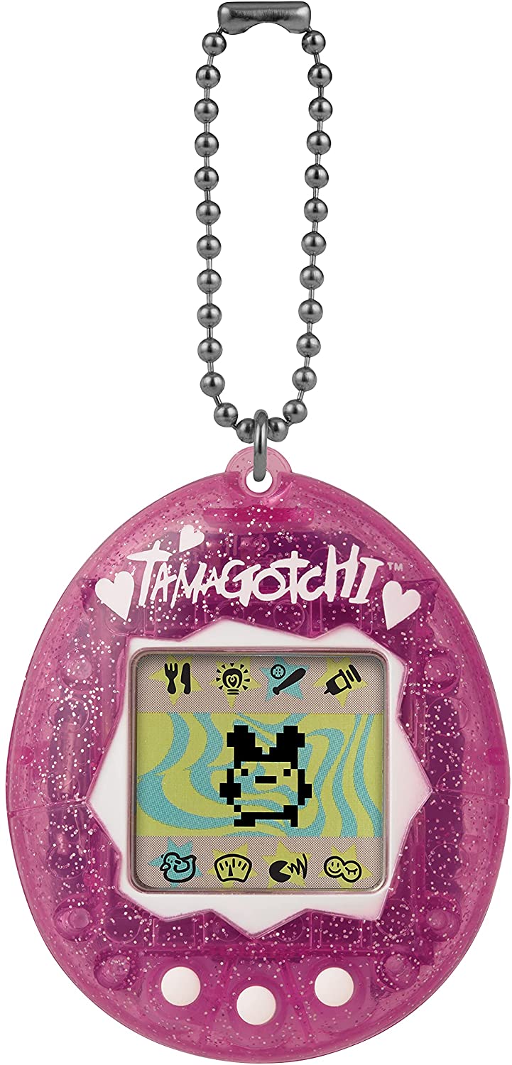 TAMAGOTCHI 42882 Bandai, Gen 2, rosa Glitzerschale mit Kette – das Original Virtu