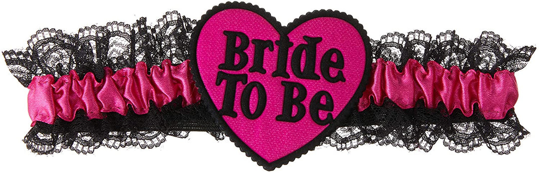 Smiffys Strumpfband für die Braut mit Spitze - Schwarz/Rosa