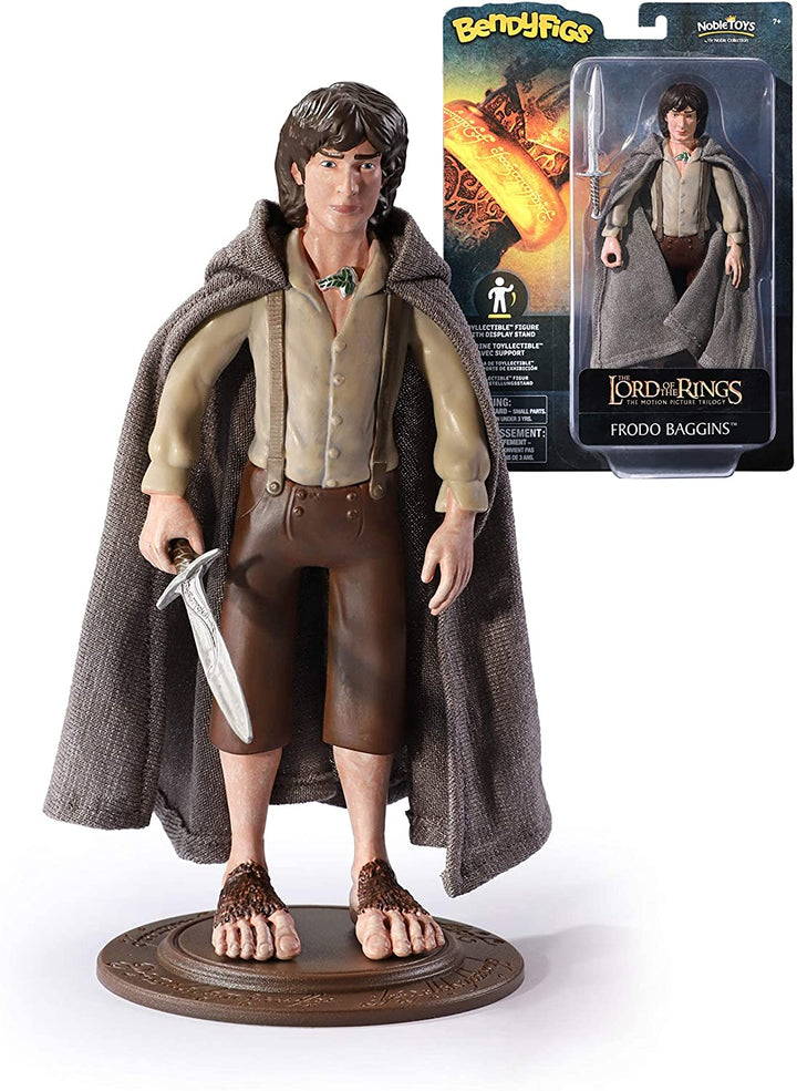 The Noble Collection LoTR Bendyfigs Frodo Beutlin – Offiziell lizenzierte, 19 cm (7,5 Zoll) große, biegsame, bewegliche Puppenfiguren zum Sammeln mit Ständer