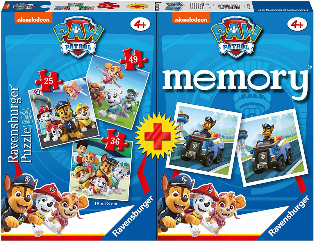 Ravensburger 20823 4 Multipack Memory und Puzzle Paw Patrol, Puzzle und Spiel für