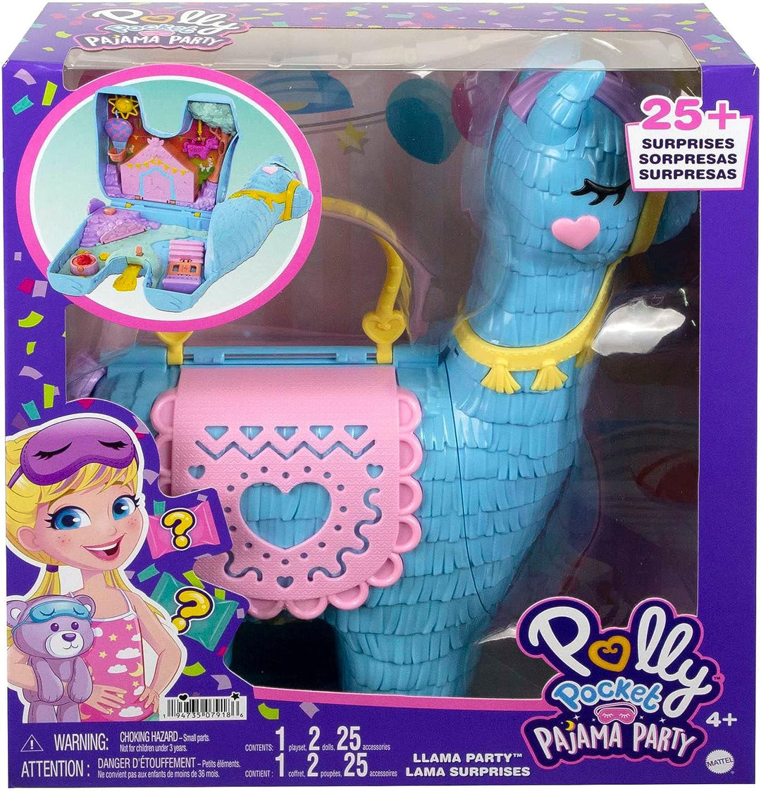 Polly Pocket Pyjama Party Llama Party Large Compact, 25+ Überraschungen (einschließlich 2 M