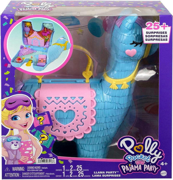 Polly Pocket Pyjama Party Llama Party Large Compact, 25+ Überraschungen (einschließlich 2 M
