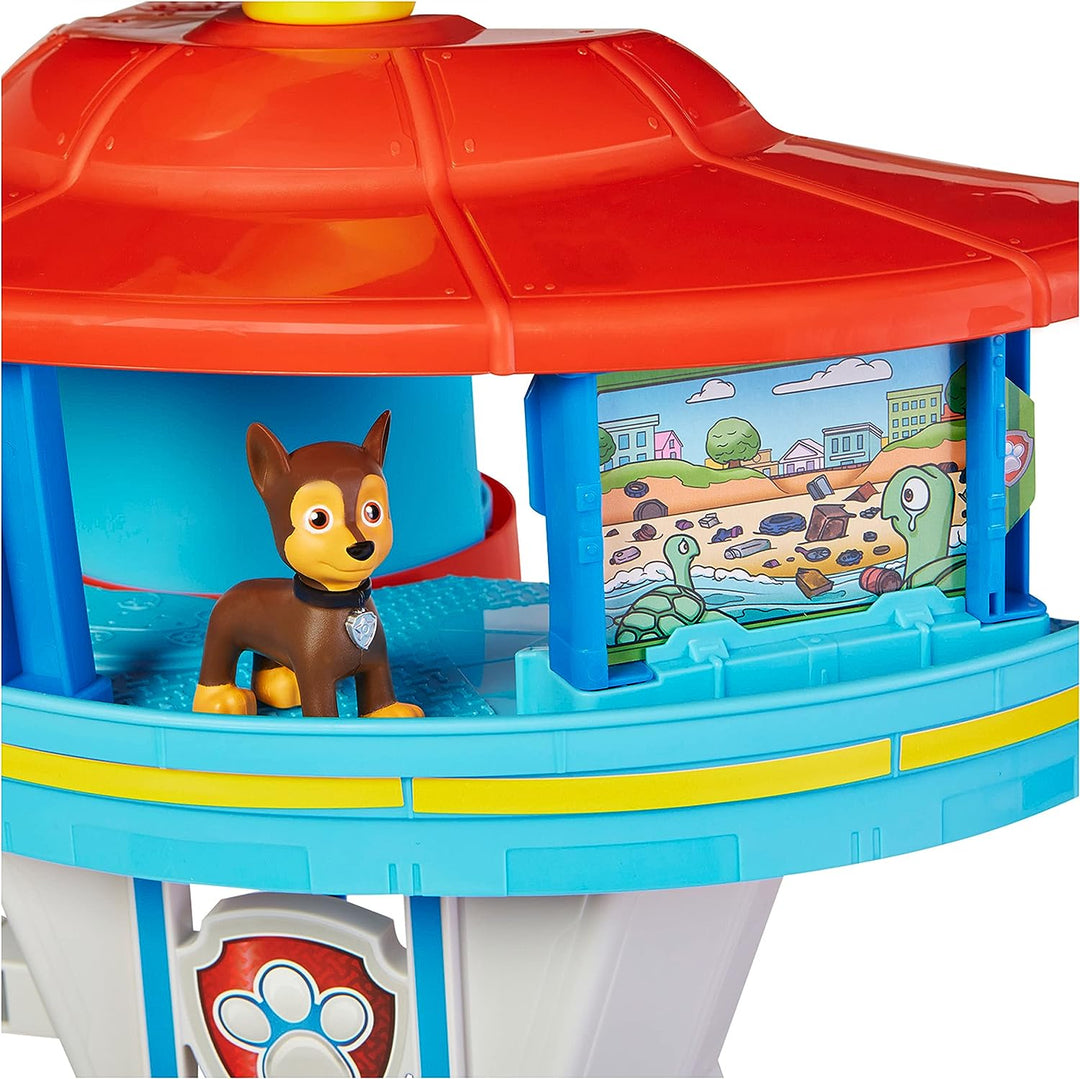 Paw Patrol Lookout Tower Spielset mit Spielzeugauto-Werfer, 2 Chase-Actionfiguren,
