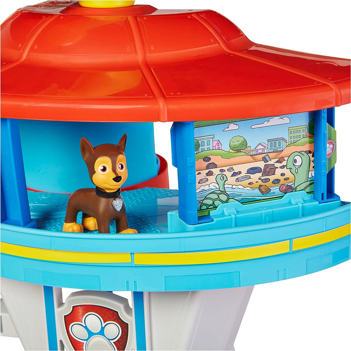Paw Patrol Lookout Tower Spielset mit Spielzeugauto-Werfer, 2 Chase-Actionfiguren,