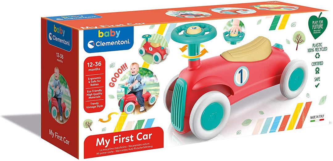 Clementoni – 17308 – Meine erste Autofahrt – Einsteigen und spielen – 100 % recyceltes Material – Hergestellt in Italien – Geeignet für 12–36 Monate