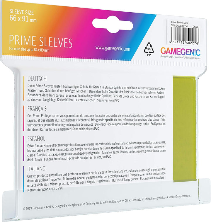 Gamegenic GGS11022ML Prime Sleeves (100-Pack), Lime