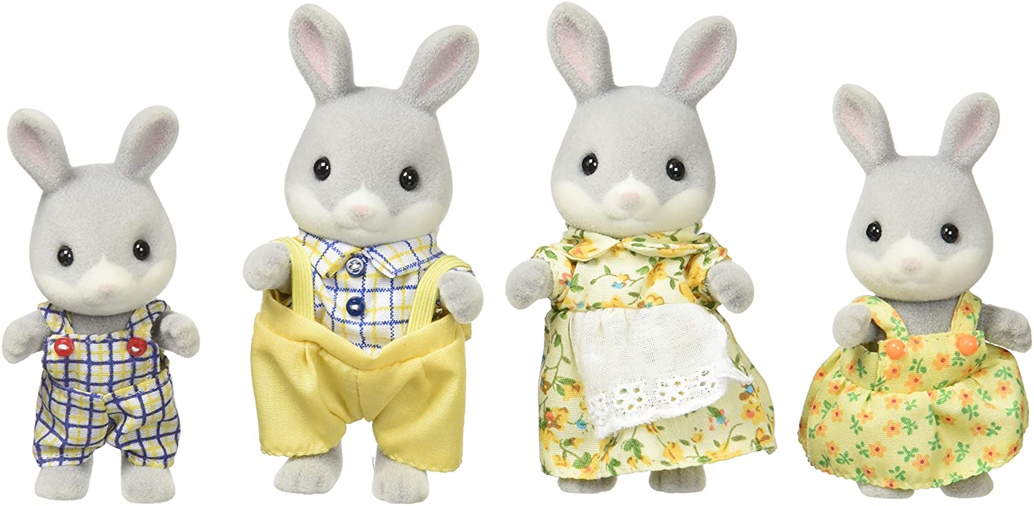 Sylvanian Families Cottontail Rabbit Family - 4-Piece Playset with Removable Clothing
