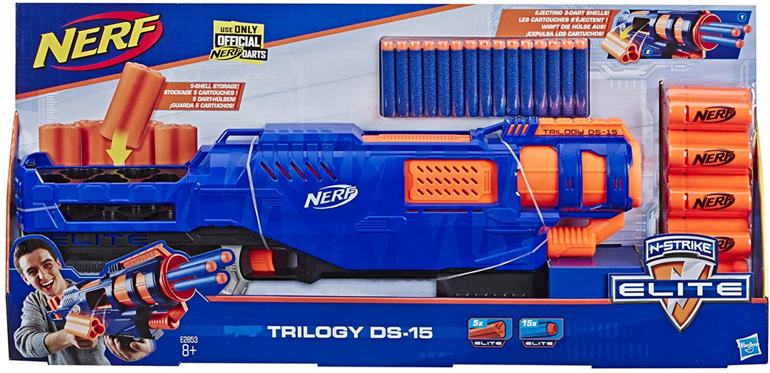 Nerf Trilogy DS-15 Nerf N-Strike Elite Toy Blaster mit 15 offiziellen Nerf Elite Darts und 5 Muscheln