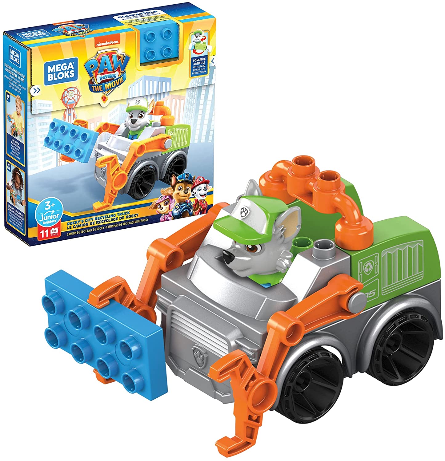 Mega Bloks Paw Patrol Rocky's City Recycling Truck Set - Building Playset for Ages 3+