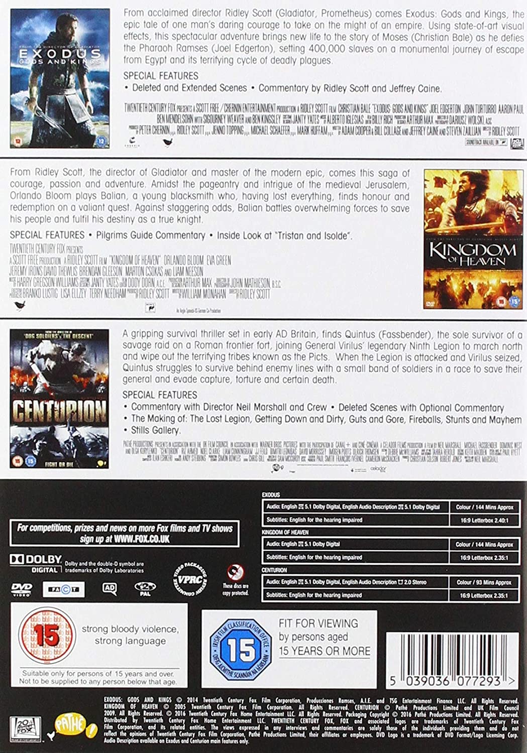 Exodus: Gods and Kings / Kingdom of Heaven / Centurion Triple Feature [DVD]