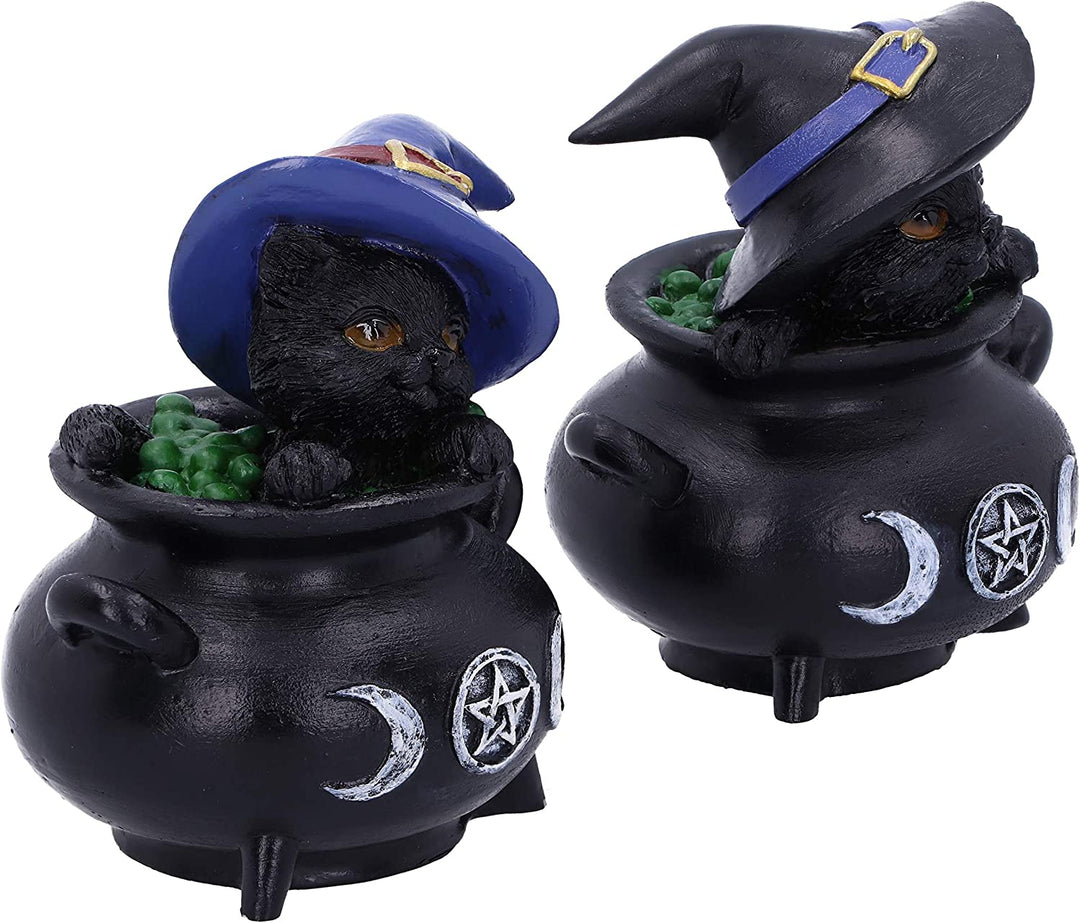 Nemesis Now Hubble und Bubble Witches Vertraute schwarze Katze und Kesselfiguren
