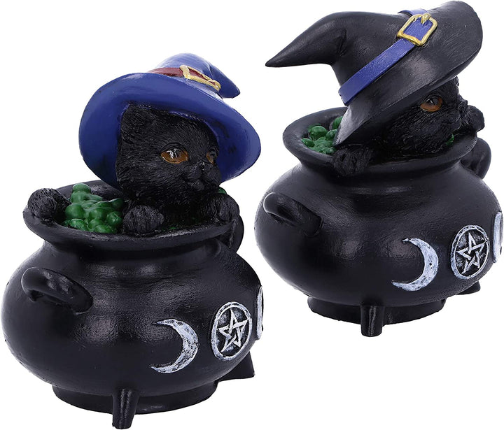 Nemesis Now Hubble und Bubble Witches Vertraute schwarze Katze und Kesselfiguren