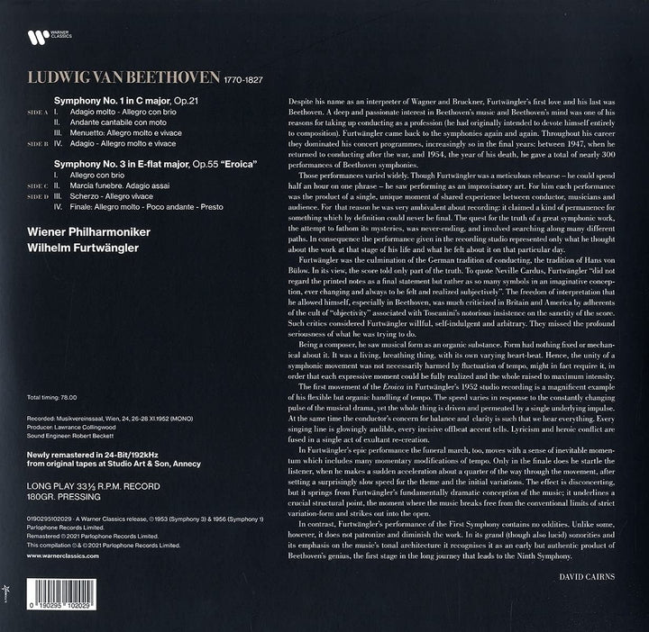 Wilhelm Furtwängler - Beethoven: Sinfonien 1 &amp; 3 'Eroica' [Vinyl]